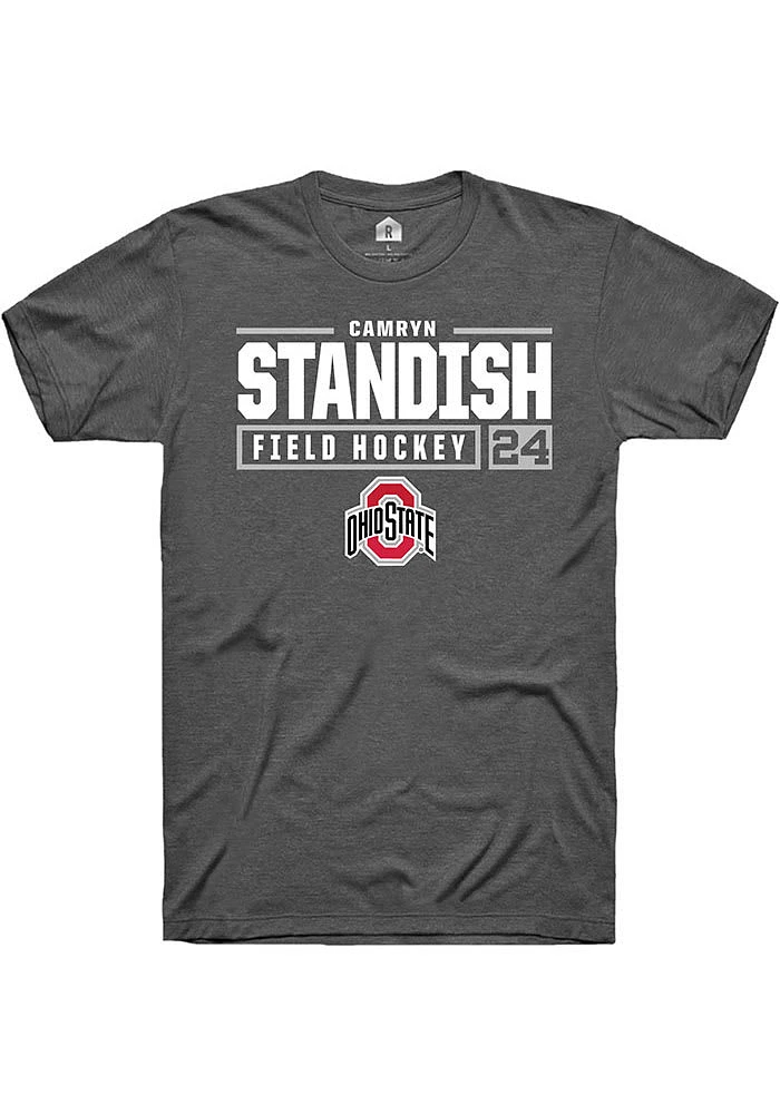 Camryn Standish  Ohio State Buckeyes Dark Grey Rally NIL Stacked Box Short Sleeve T Shirt