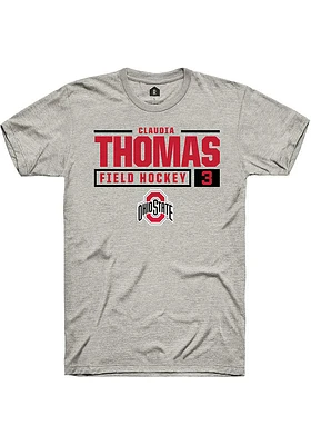 Claudia Thomas  Ohio State Buckeyes Ash Rally NIL Stacked Box Short Sleeve T Shirt