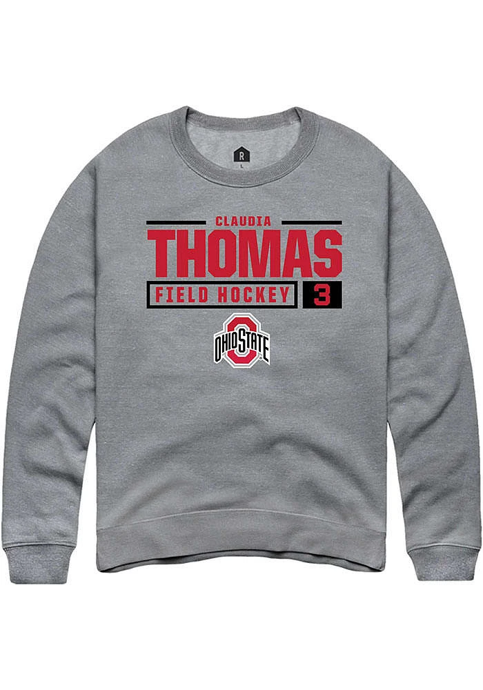 Claudia Thomas  Rally Ohio State Buckeyes Mens Graphite NIL Stacked Box Long Sleeve Crew Sweatsh..