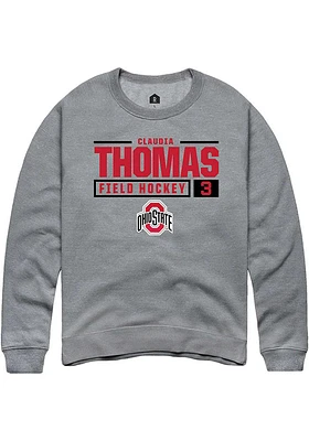 Claudia Thomas  Rally Ohio State Buckeyes Mens Graphite NIL Stacked Box Long Sleeve Crew Sweatsh..