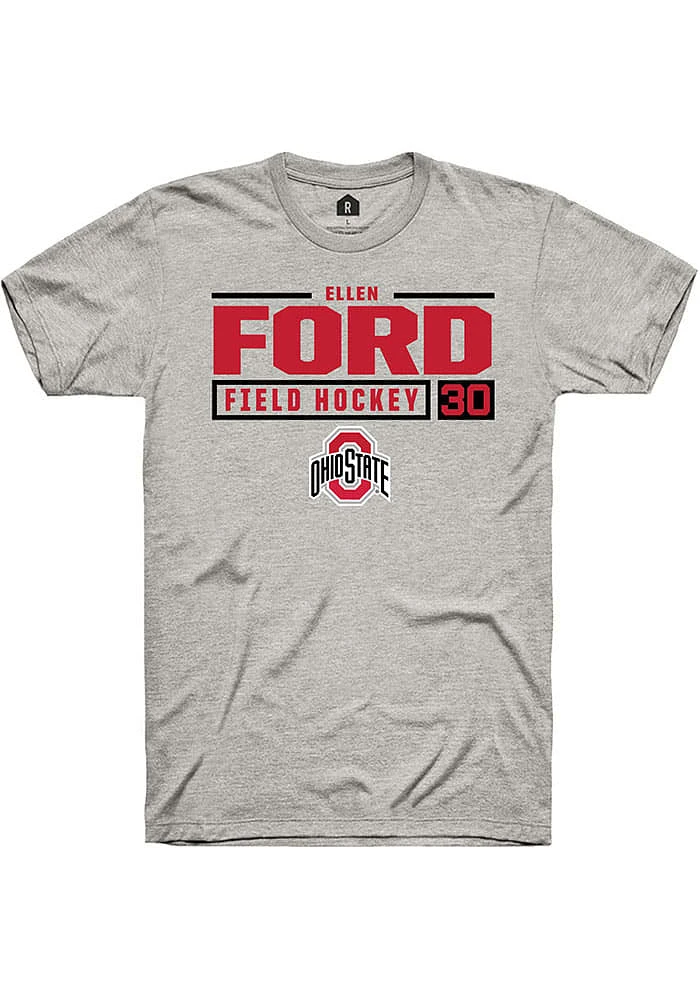 Ellen Ford  Ohio State Buckeyes Ash Rally NIL Stacked Box Short Sleeve T Shirt