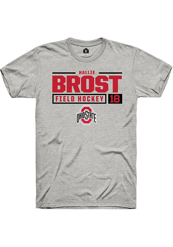 Hallie Brost  Ohio State Buckeyes Ash Rally NIL Stacked Box Short Sleeve T Shirt