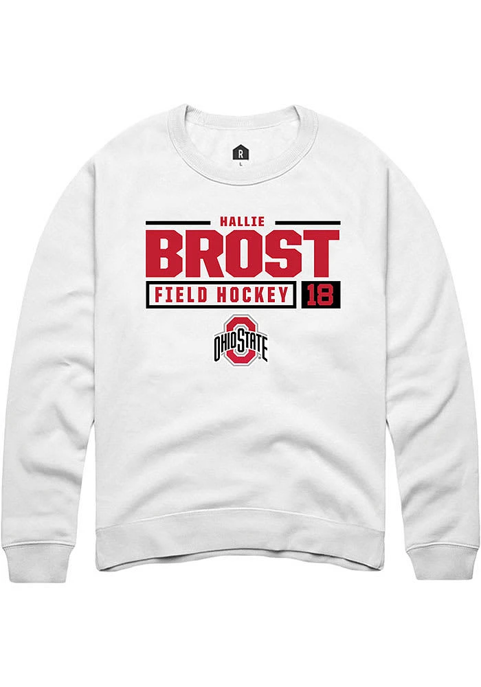 Hallie Brost Rally Ohio State Buckeyes Mens NIL Stacked Box Long Sleeve Crew Sweatshirt