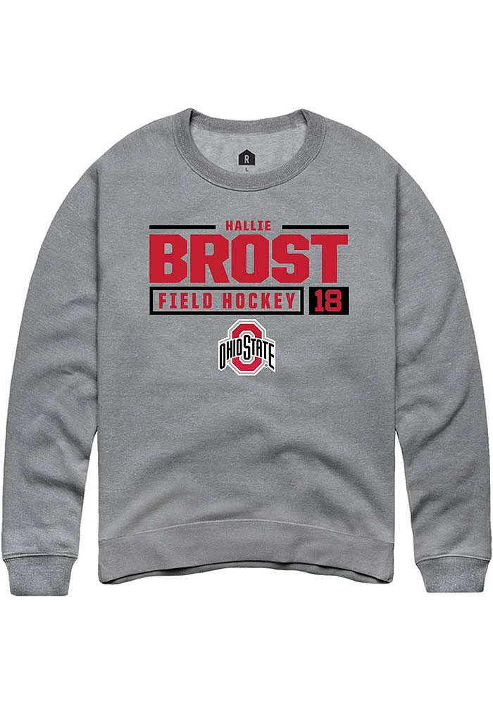 Hallie Brost  Rally Ohio State Buckeyes Mens Graphite NIL Stacked Box Long Sleeve Crew Sweatshir..