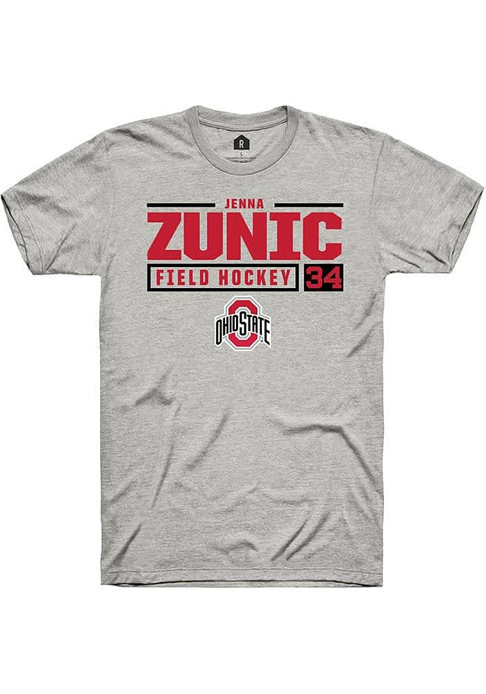 Jenna Zunic  Ohio State Buckeyes Ash Rally NIL Stacked Box Short Sleeve T Shirt