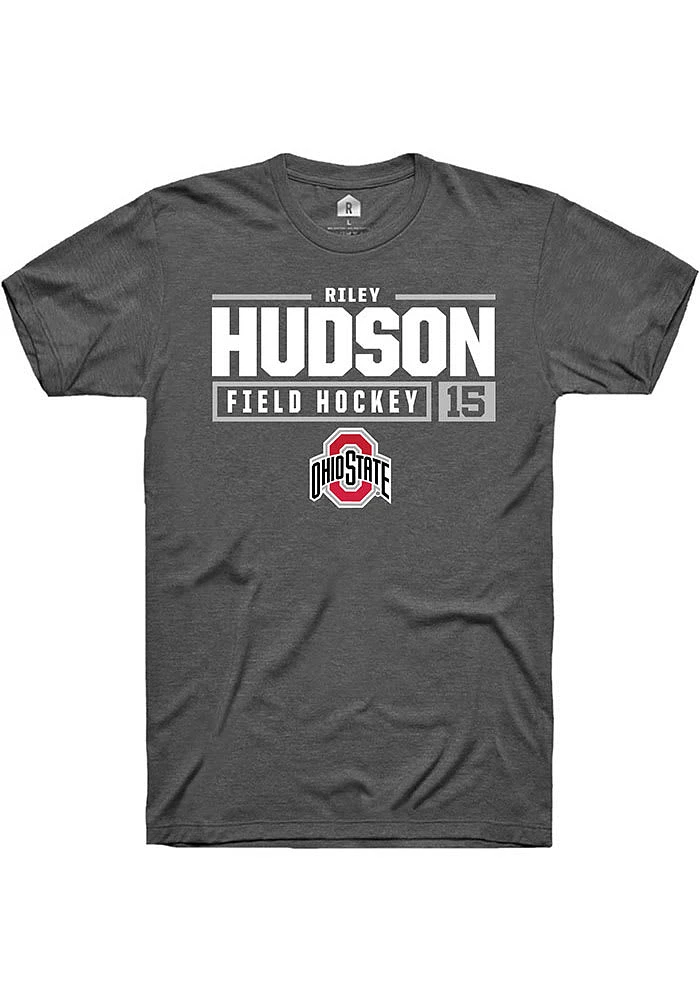 Riley Hudson  Ohio State Buckeyes Dark Grey Rally NIL Stacked Box Short Sleeve T Shirt