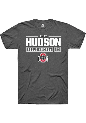 Riley Hudson  Ohio State Buckeyes Dark Grey Rally NIL Stacked Box Short Sleeve T Shirt