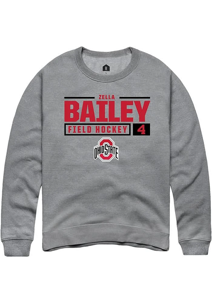 Zella Bailey  Rally Ohio State Buckeyes Mens Graphite NIL Stacked Box Long Sleeve Crew Sweatshirt