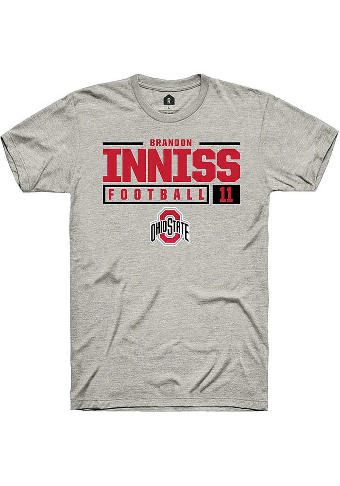 Brandon Inniss  Ohio State Buckeyes Ash Rally NIL Stacked Box Short Sleeve T Shirt