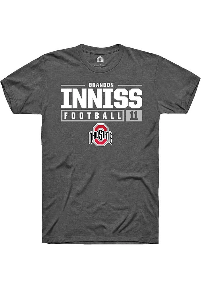 Brandon Inniss  Ohio State Buckeyes Dark Grey Rally NIL Stacked Box Short Sleeve T Shirt