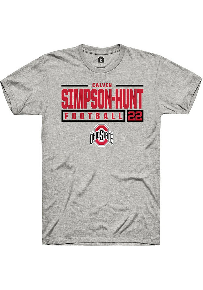 Calvin Simpson-Hunt  Ohio State Buckeyes Ash Rally NIL Stacked Box Short Sleeve T Shirt