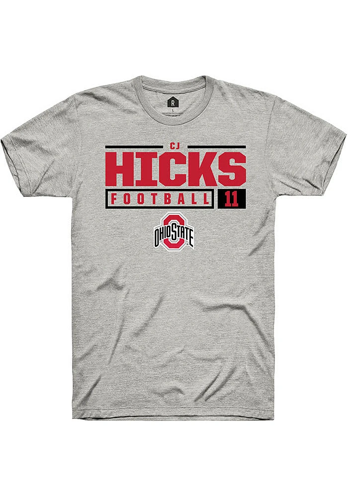 CJ Hicks  Ohio State Buckeyes Ash Rally NIL Stacked Box Short Sleeve T Shirt