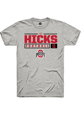 CJ Hicks  Ohio State Buckeyes Ash Rally NIL Stacked Box Short Sleeve T Shirt