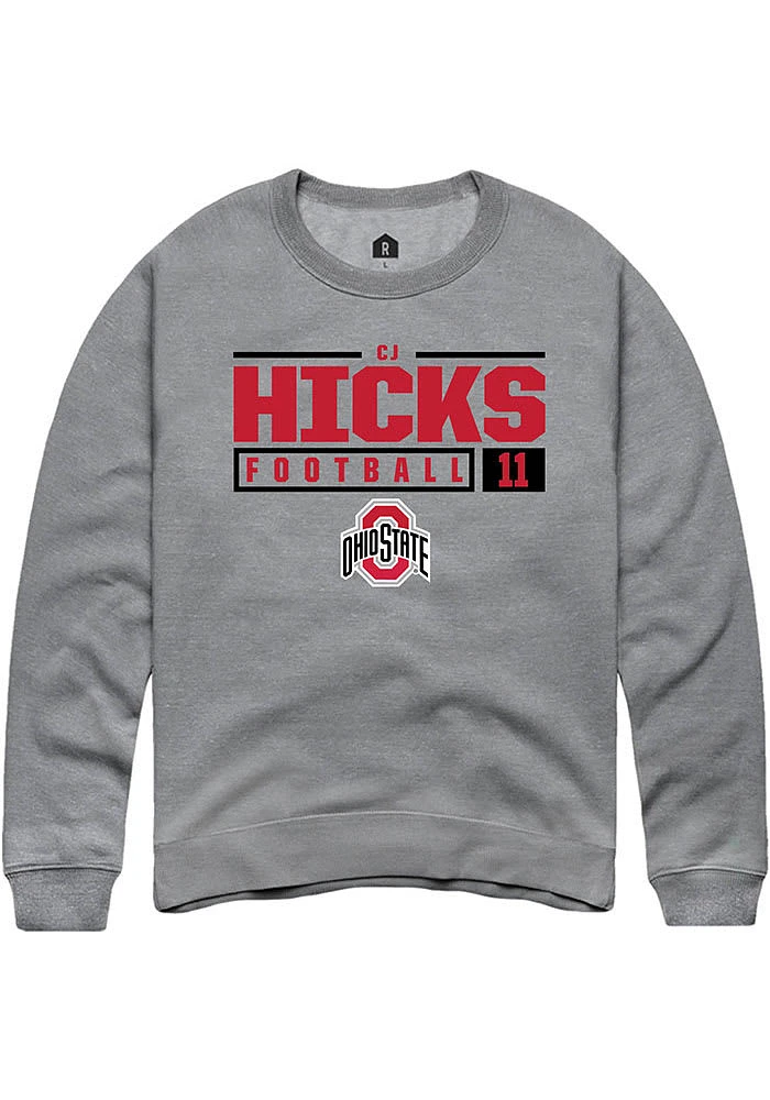 CJ Hicks  Rally Ohio State Buckeyes Mens Graphite NIL Stacked Box Long Sleeve Crew Sweatshirt