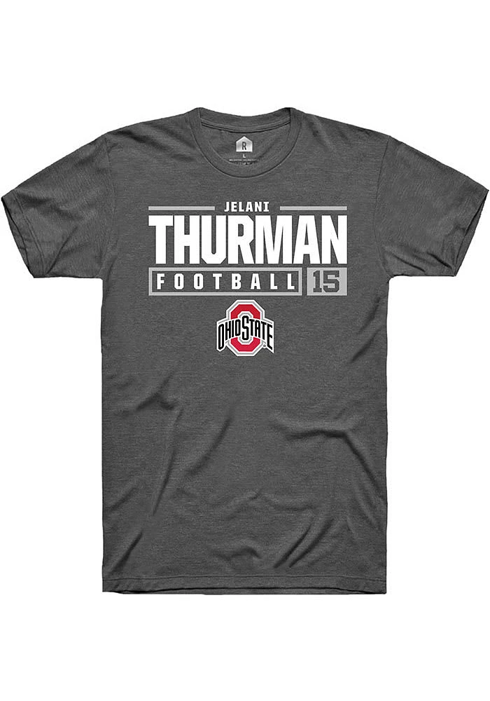 Jelani Thurman  Ohio State Buckeyes Dark Grey Rally NIL Stacked Box Short Sleeve T Shirt