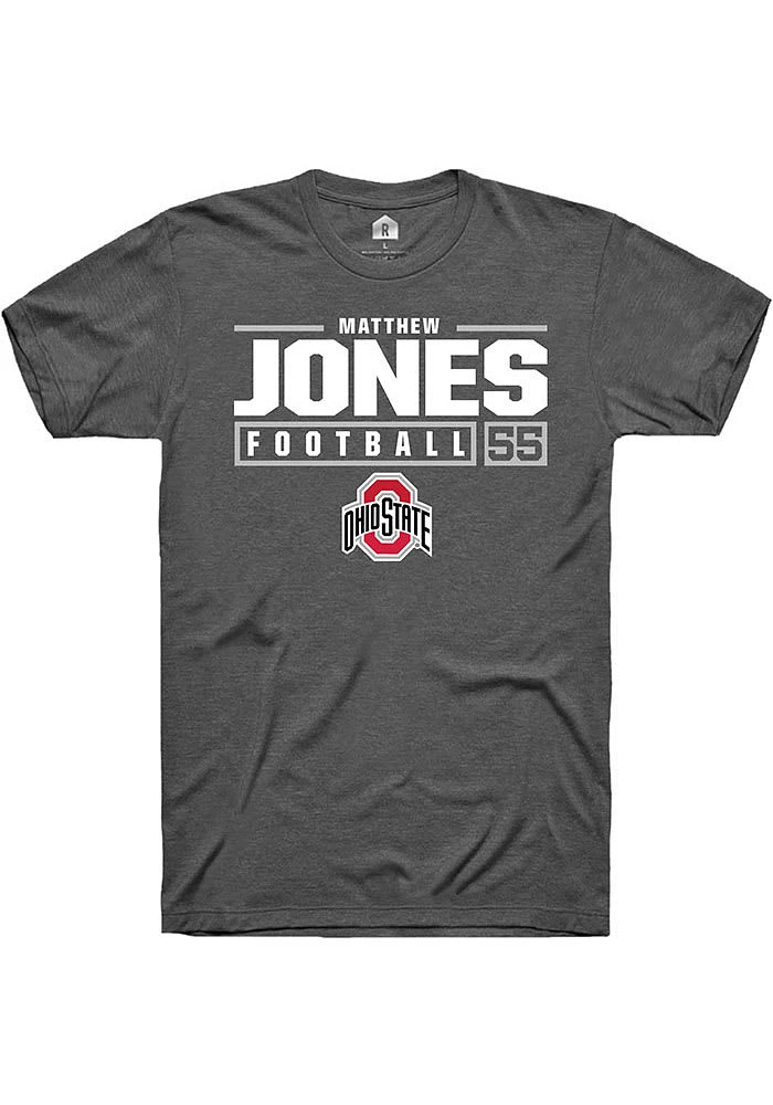 Matthew Jones  Ohio State Buckeyes Dark Grey Rally NIL Stacked Box Short Sleeve T Shirt