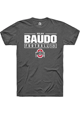 Nolan Baudo  Ohio State Buckeyes Dark Grey Rally NIL Stacked Box Short Sleeve T Shirt