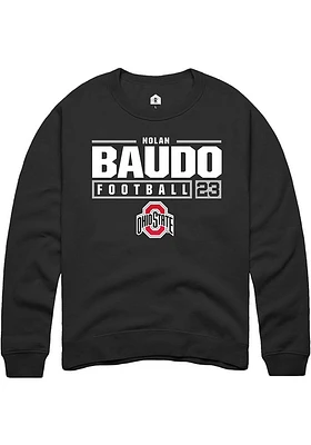 Nolan Baudo Rally Ohio State Buckeyes Mens NIL Stacked Box Long Sleeve Crew Sweatshirt