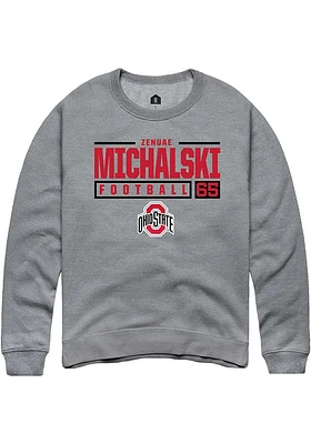 Zenuae Michalski  Rally Ohio State Buckeyes Mens Graphite NIL Stacked Box Long Sleeve Crew Sweat..