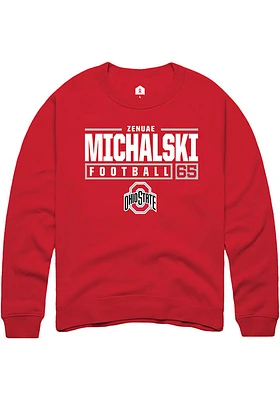 Zenuae Michalski  Rally Ohio State Buckeyes Mens Red NIL Stacked Box Long Sleeve Crew Sweatshirt