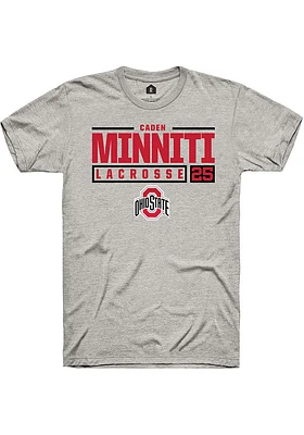 Caden Minniti  Ohio State Buckeyes Ash Rally NIL Stacked Box Short Sleeve T Shirt