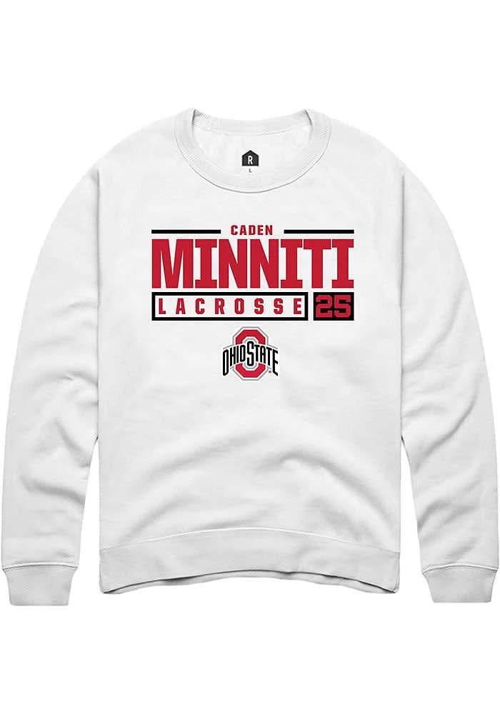 Caden Minniti Rally Ohio State Buckeyes Mens NIL Stacked Box Long Sleeve Crew Sweatshirt