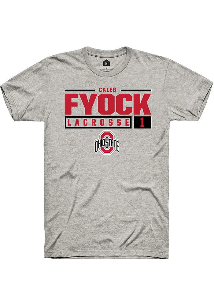 Caleb Fyock  Ohio State Buckeyes Ash Rally NIL Stacked Box Short Sleeve T Shirt