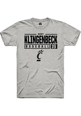 Kory Klingenbeck  Cincinnati Bearcats Ash Rally NIL Stacked Box Short Sleeve T Shirt