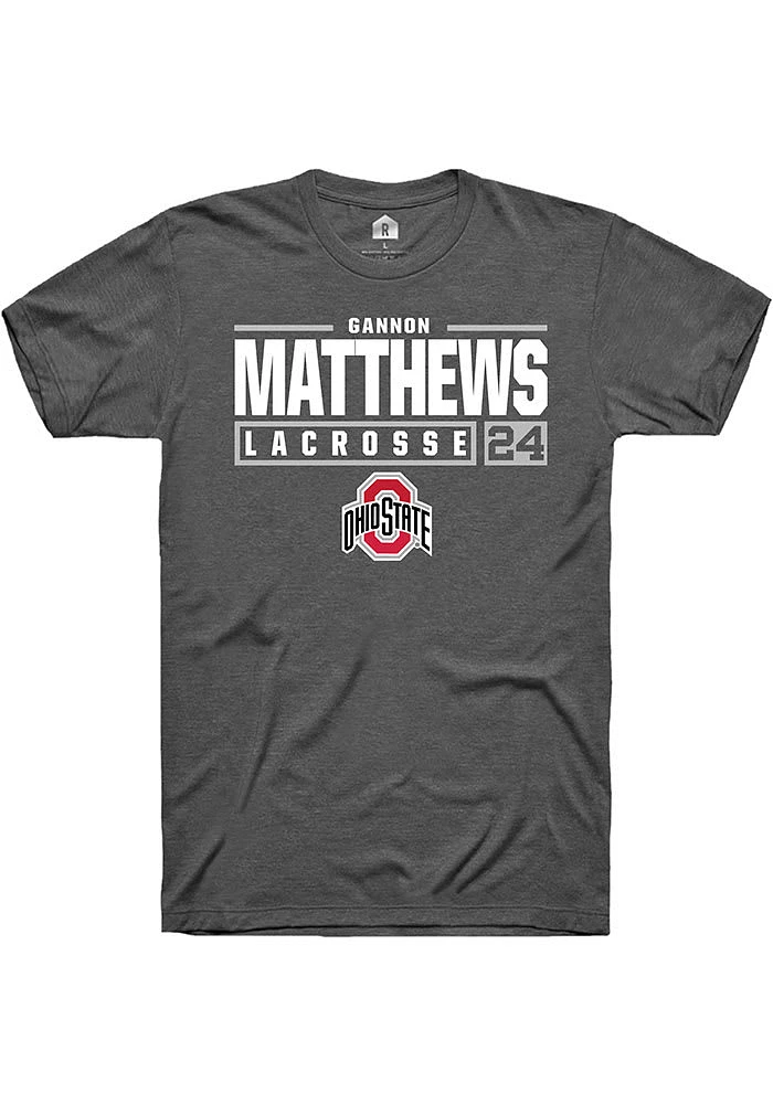 Gannon Matthews  Ohio State Buckeyes Dark Grey Rally NIL Stacked Box Short Sleeve T Shirt