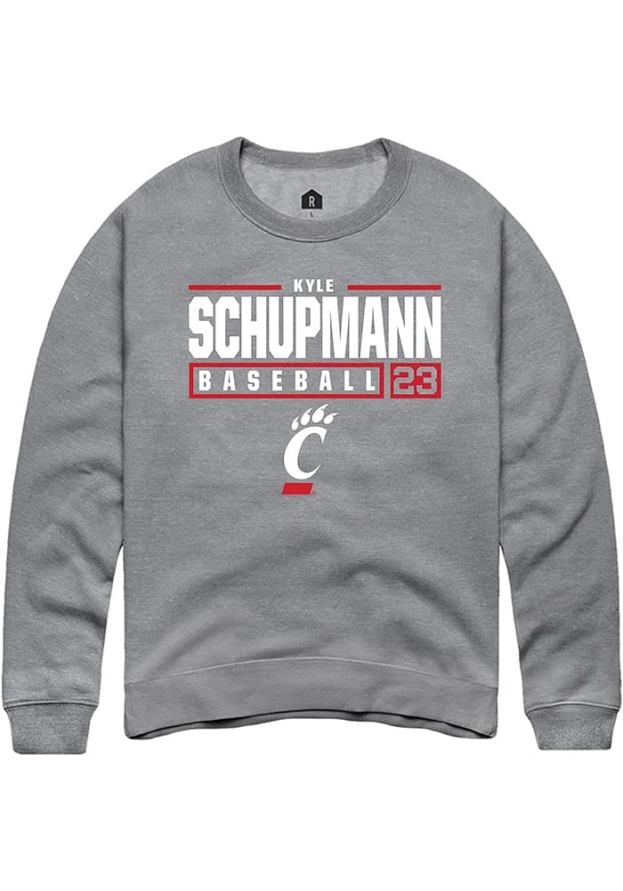 Kyle Schupmann  Rally Cincinnati Bearcats Mens Graphite NIL Stacked Box Long Sleeve Crew Sweatsh..