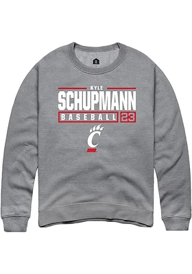 Kyle Schupmann  Rally Cincinnati Bearcats Mens Graphite NIL Stacked Box Long Sleeve Crew Sweatsh..