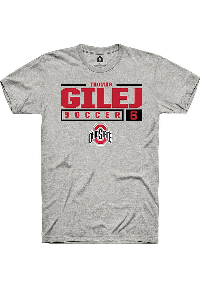 Thomas Gilej  Ohio State Buckeyes Ash Rally NIL Stacked Box Short Sleeve T Shirt