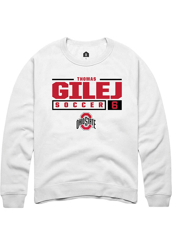 Thomas Gilej Rally Ohio State Buckeyes Mens NIL Stacked Box Long Sleeve Crew Sweatshirt