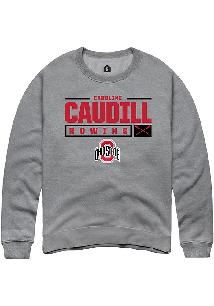 Caroline Caudill  Rally Ohio State Buckeyes Mens Graphite NIL Stacked Box Long Sleeve Crew Sweat..