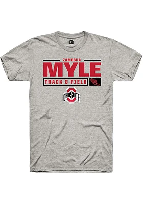 zamesha Myle  Ohio State Buckeyes Ash Rally NIL Stacked Box Short Sleeve T Shirt