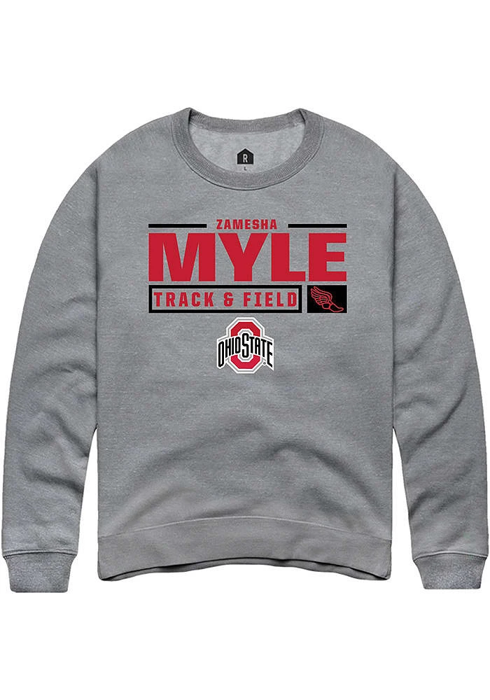 zamesha Myle  Rally Ohio State Buckeyes Mens Graphite NIL Stacked Box Long Sleeve Crew Sweatshir..