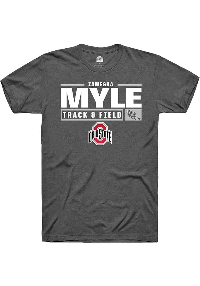 zamesha Myle  Ohio State Buckeyes Dark Grey Rally NIL Stacked Box Short Sleeve T Shirt