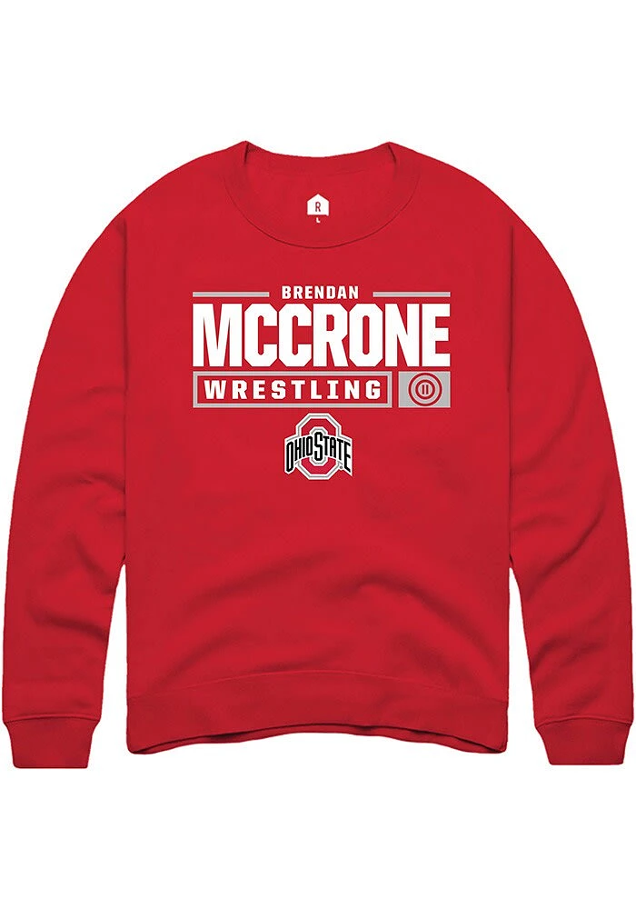 Brendan McCrone  Rally Ohio State Buckeyes Mens Red NIL Stacked Box Long Sleeve Crew Sweatshirt