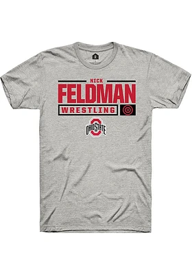 Nick Feldman  Ohio State Buckeyes Ash Rally NIL Stacked Box Short Sleeve T Shirt