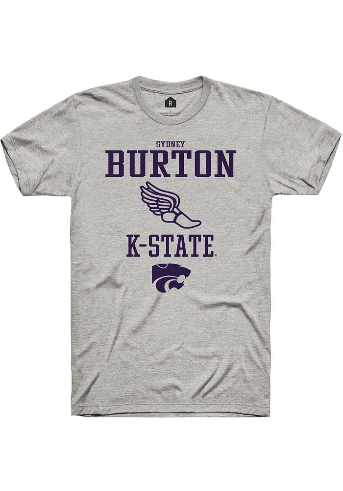 Sydney Burton K-State Wildcats Ash Rally NIL Sport Icon Track Short Sleeve T Shirt