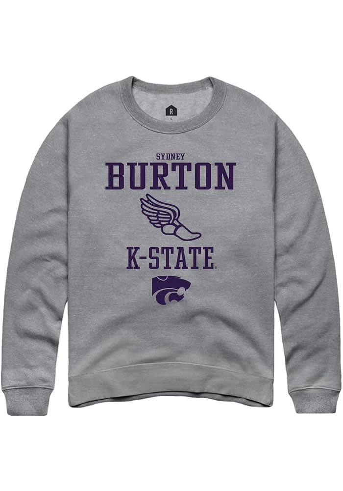 Sydney Burton Rally K-State Wildcats Mens Graphite NIL Sport Icon Track Long Sleeve Crew Sweatshi..