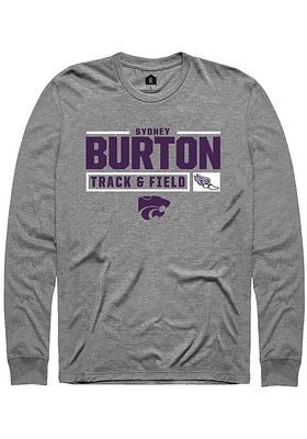 Sydney Burton  K-State Wildcats Graphite Rally NIL Stacked Box Track Long Sleeve T Shirt