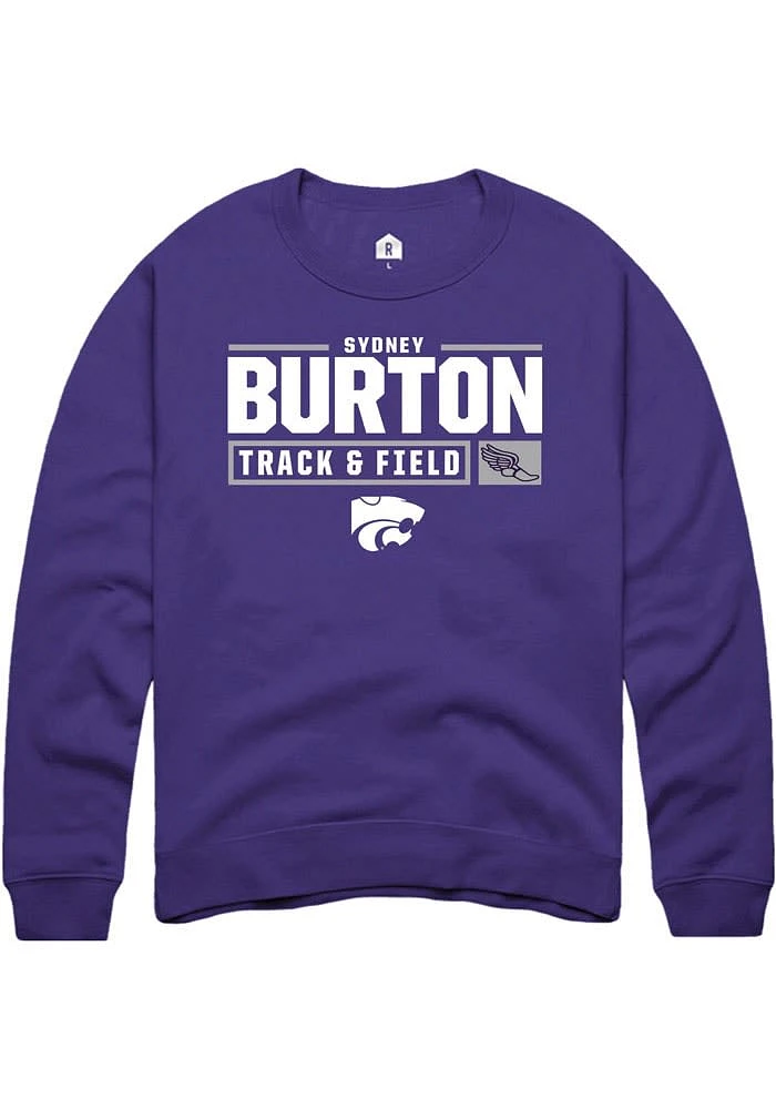 Sydney Burton Rally K-State Wildcats Mens Purple NIL Stacked Box Track Long Sleeve Crew Sweatshir..