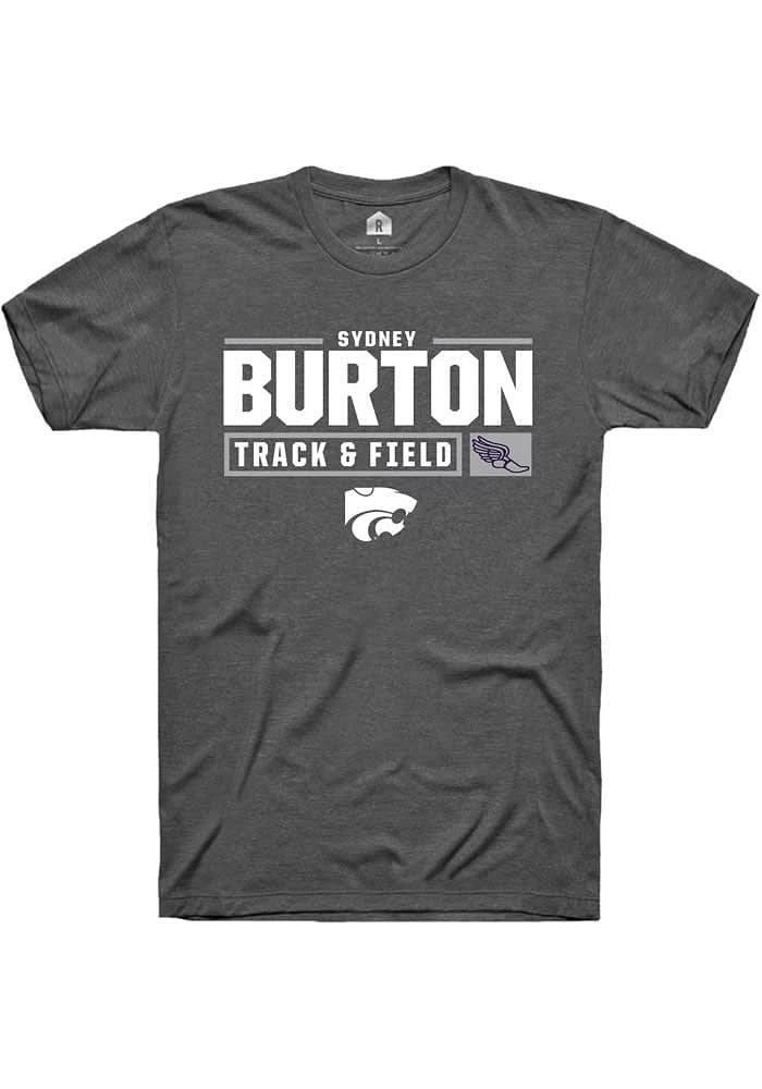 Sydney Burton K-State Wildcats Dark Grey Rally NIL Stacked Box Track Short Sleeve T Shirt