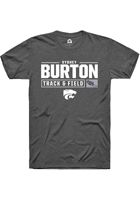 Sydney Burton  K-State Wildcats Dark Grey Rally NIL Stacked Box Track Short Sleeve T Shirt