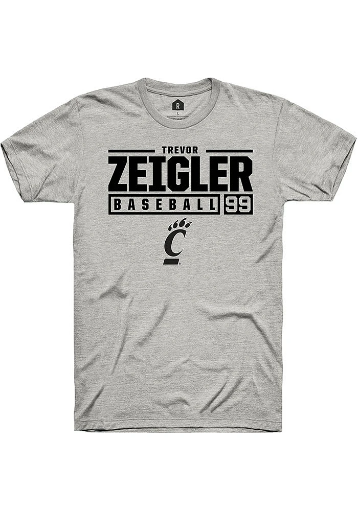 Trevor Zeigler  Cincinnati Bearcats Ash Rally NIL Stacked Box Short Sleeve T Shirt