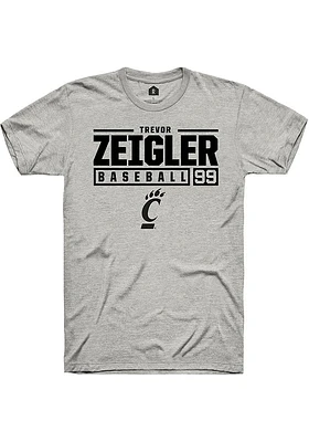 Trevor Zeigler  Cincinnati Bearcats Ash Rally NIL Stacked Box Short Sleeve T Shirt