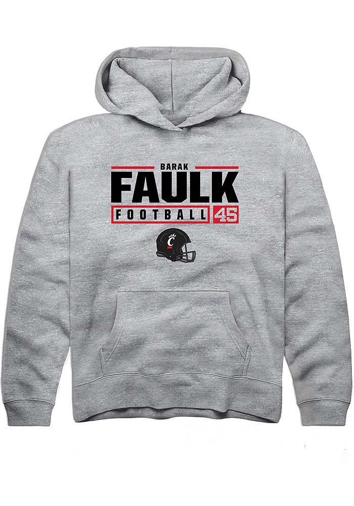 Barak Faulk  Rally Cincinnati Bearcats Youth Grey NIL Stacked Box Long Sleeve Hoodie