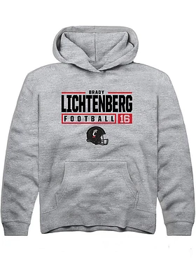 Brady Lichtenberg  Rally Cincinnati Bearcats Youth Grey NIL Stacked Box Long Sleeve Hoodie