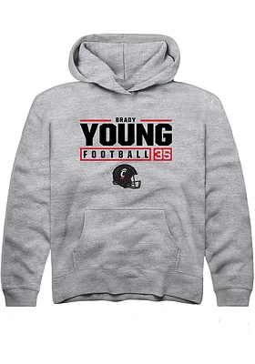 Brady Young  Rally Cincinnati Bearcats Youth Grey NIL Stacked Box Long Sleeve Hoodie